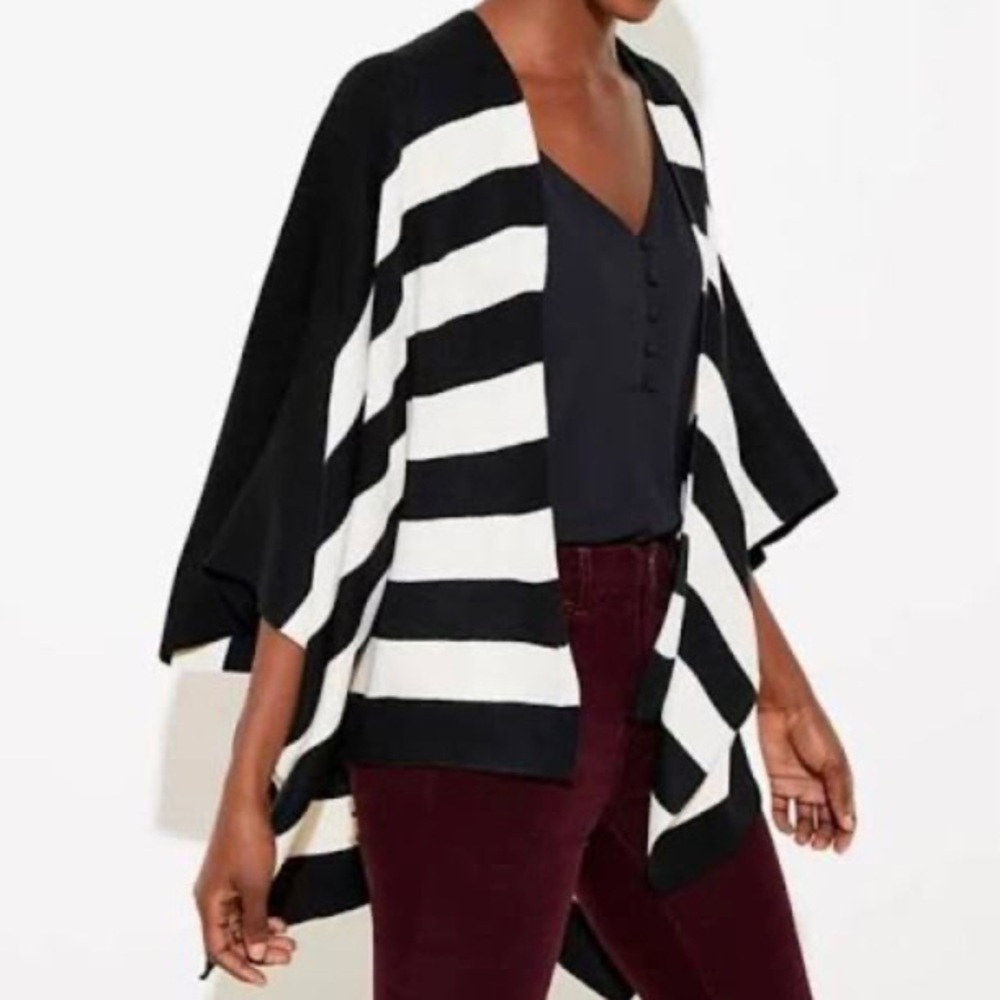 Loft Black and White Striped Poncho XS /Small